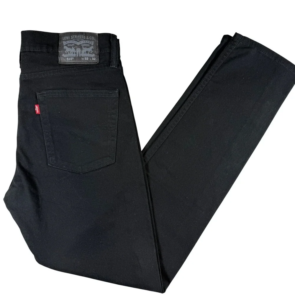 Levi's 510 Skinny Fit Mens Black Denim Jeans W32 L32 Solid Dark Wash